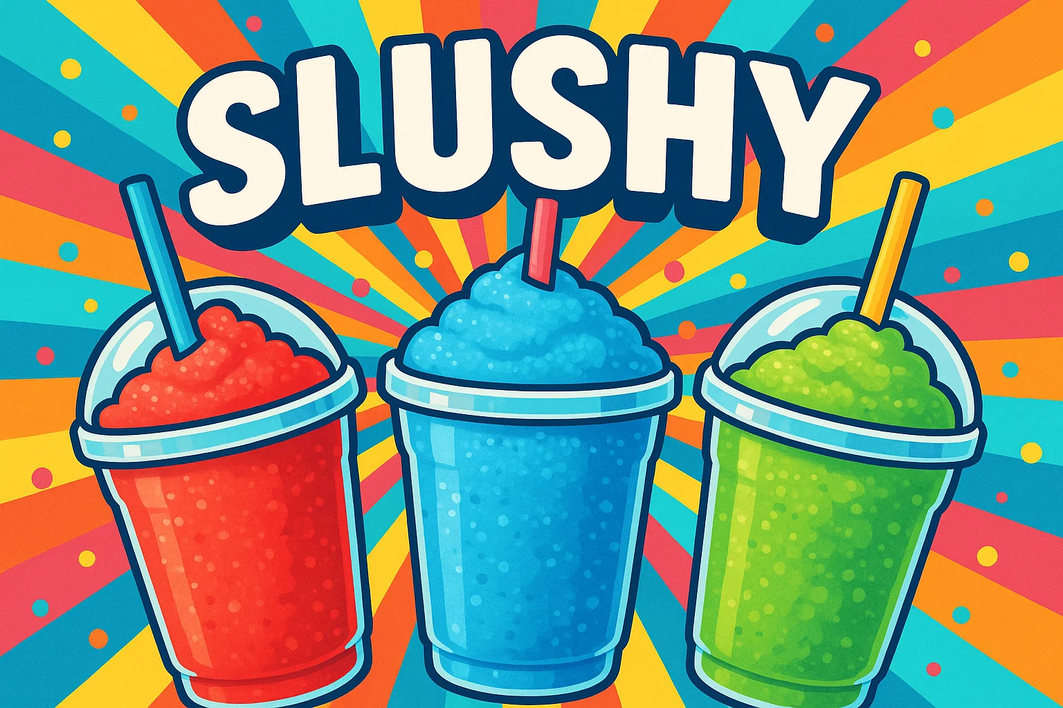 Festival Package - Vibrant cartoon illustration with colorful slushie cups and burst background